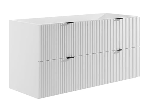 Vente-unique - Meuble sous Vasque Suspendu strié - Blanc Mat - 120 cm - ZEVINI