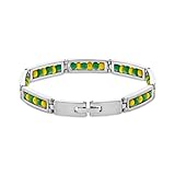 In Season Jewelry Stainless Steel Unisex Link Chain Bracelet, Green, 8 inch - Babalawo Orula Bracelet for Teens and Adults