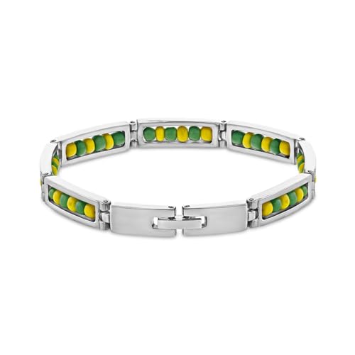 In Season Jewelry Stainless Steel Unisex Link Chain Bracelet, Green, 8 inch - Babalawo Orula Bracelet for Teens and Adults