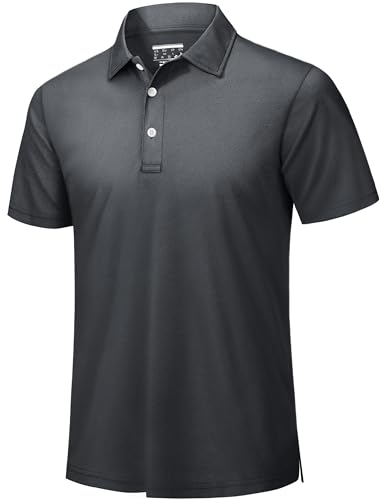 TACVASEN Polo Shirts for Men Short Sleeve Quick Dry Summer Gym Workout Polo T Shirts Casual with Button Dark Grey,XL