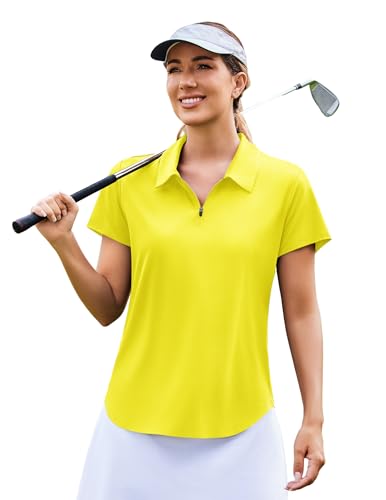 PINSPARK Womens Golf Shirt Zip Up Polo UPF 50+ Sun Protection Collared Shirts Quick Dry Short Sleeve Tennis Athletic Top