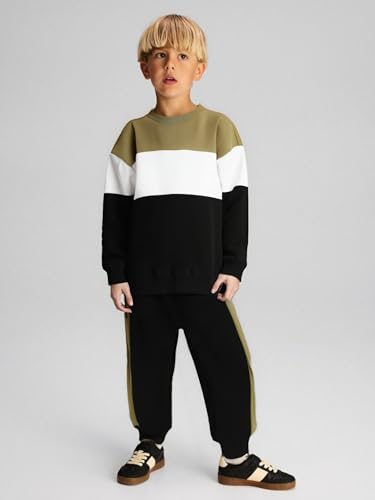 Image of Cakaner Boys Color Block Button Down Shirt and Jogger Pants Button Up Sweatsuits Sets (Size: 5-12T)