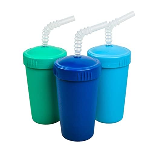 Re-Play Made in USA 10 Oz. Straw Cups for Toddlers, Pack of 3 - Reusable Kids Cups with Straws and Lids, Dishwasher/Microwave Safe - Toddler Cups with Straws 3.13