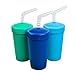 Re-Play Made in USA 3pk Straw Cups with Reversable Straw for Easy Baby, Toddler, Child Feeding - Aqua, Sky Blue, Navy (True Blue)