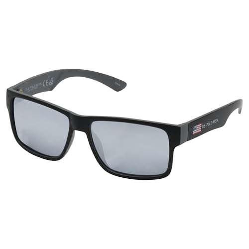 Image of U.S. POLO ASSN. mens Pa3023m Iconic Retro 80's Rectangular Mirrored Polarized Sunglasses With Uv400 Protection, Sport Sunglasses for Men Rectangular Sunglasses