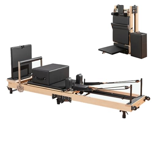 Foldable Pilates Reformer, Padded Jump Board?Wood Pilates Machine Bed Yoga Exercise Strength Training Equipment for Home Workouts