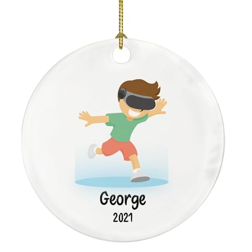 VR Male Child Ornament, Video Gamer, Brown Skin, Blonde Hair