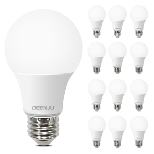 Image of DEGNJU A19 LED Light Bulbs, 60 Watt Equivalent 2700K Soft White LED Bulb, 800Lumen Light Bulb 8W, Non-Dimmable Lighting E26 Base, CRI 80+, 15000+ Hours Lifespan, 12 Pack