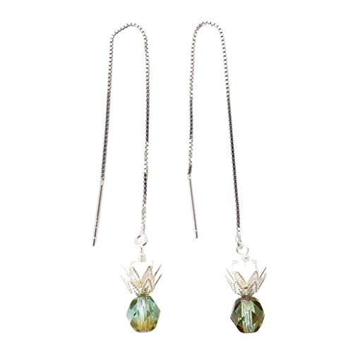 Pineapple green and gold threader earrings in silver-hypoallergenic for sensitive skin, Handmade in Hawaii Beach Jewelry