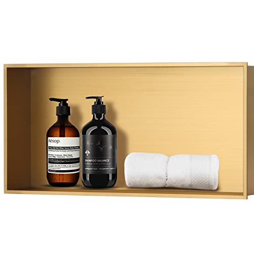 Sunrosa Gold Shower Niche Stainless Steel, Ready For Tile, Waterproof 11.8" X 23.6" Bathroom Recessed Niche, Organizer Storage For Shampoo & Toiletry Storage #TOP3