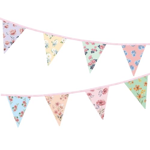 UNIIDECO 2PCS Floral Paper Garland, 13ft Vintage Wildflower Bunting Triangle Banner for Tea Party Birthday...