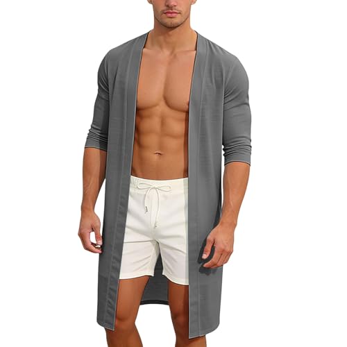 Ropa de dormir para hombre, camiseta de dormir larga para hombre, manga larga, algodón, verano, manga larga, camiseta monocolor, corte regular, bata de dormir, tiempo libre, albornoz de viaje, playa