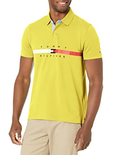 Image of Tommy Hilfiger Men's Short Sleeve Cotton Pique Flag Graphic Polo Shirt in Custom Fit