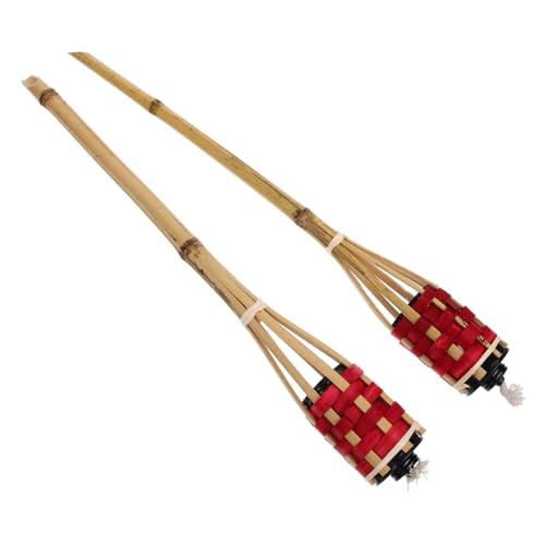 STOBAZA Fire for Landscape Woven Bamboo Torch Bamboo Outdoor Torch Lamp 2pcs Red No Wiring Required