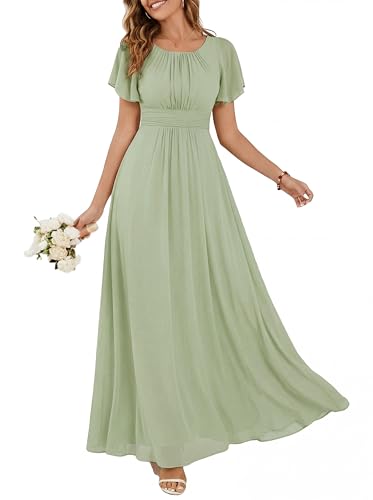 Ever-Pretty Women's Spring Elegant Round Neck Short Sleeve Chiffon Empire