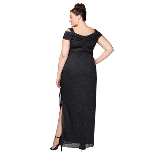 Image of Alex Evenings Women's Long Cold Shoulder Dress, Mother of The Bride, Formal Events, Black Glitter, 16 Plus