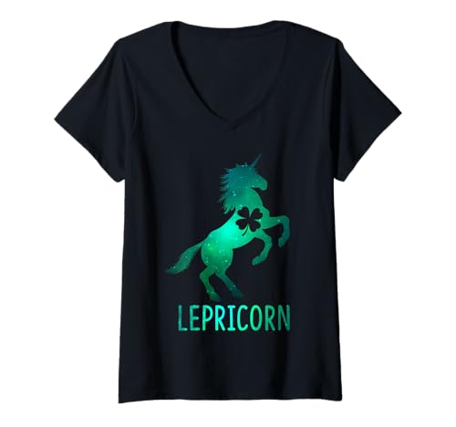 Femme Lepricorn Licorne Leprechaun Galaxy Trèfle St Patrick T-Shirt avec Col en V