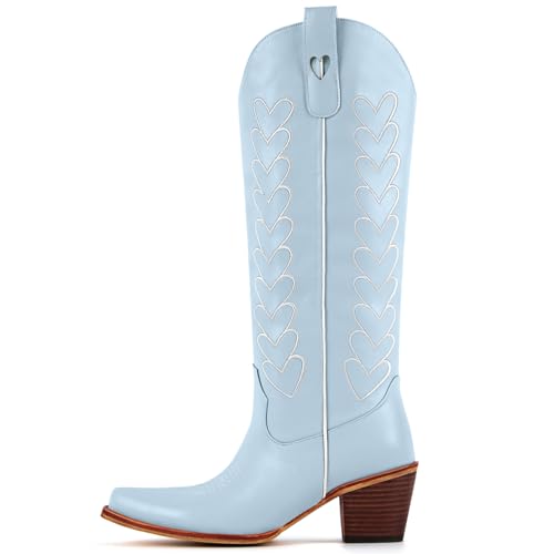 Yolkomo Cowboy Boots for Women Knee High Cowgirl Boots with Hearts2