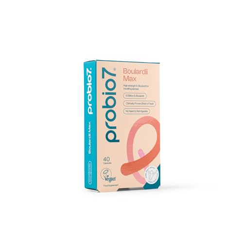 Probio7 Boulardii Max | Targeted Travel Gut Support | Saccharomyces Boulardii Supplement for Gut Repair & Digestive Health | 10 Billion CFU, Probiotics for Gut Health Support - 40 Capsules
