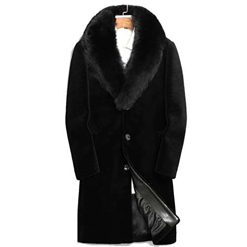SXHEYUY Herren Kunstpelz Parka Outwear Pelzkragen Winter Männer Winter Trenchcoat Winddicht Warm Dicker Langer Mantel Parker Jacke Mit Knopf,Schwarz,XL