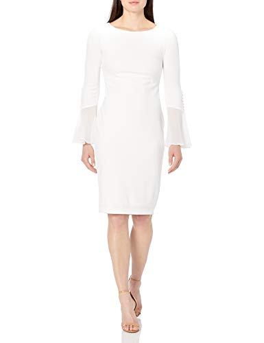 Calvin Klein Women's Solid Sheath with Chiffon Bell Sleeves Dress