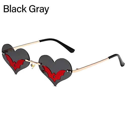 Andy's Orchids Sun Glasses, Heart-shaped Bat Sunglasses, Novel Rimless Goth Glasses for Women Men Festival Party Glasses Trendy Eyewear UV 400 Protection2