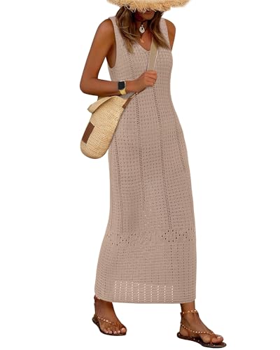 BTFBM Crochet Swimsuit Coverup for Women Summer Outfits Spring 2026 Swimwear Bathing Suit Cover Up Beach Vacation Clothes(Khaki, Small)