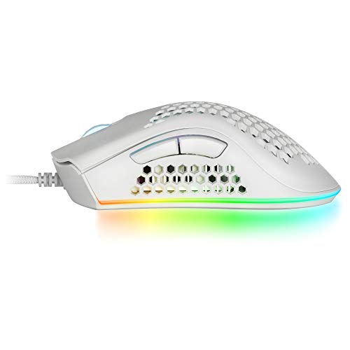 MMEX, Mouse Gaming Premium 32000 DPI, Sensore PixArt 3389PRO, Switch Ottici Ultra Veloci, Design Hive Ultralight 75g, RGB Chroma, 7 Pulsanti, Software, Bianco - Mouse gaming - Immagine 2