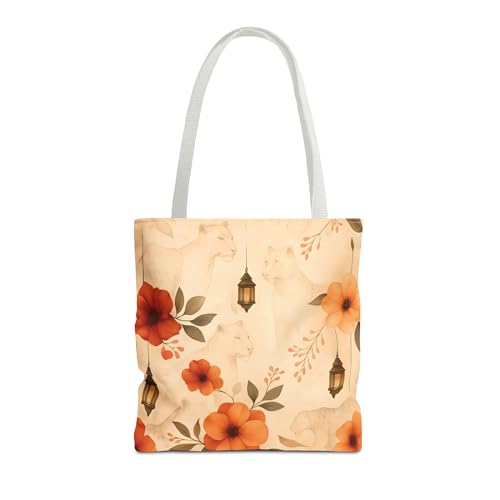 Boho Tiger Floral Tote Bag – Autumn Print Bag with Hidden Animal Art, 3 Sizes & Handle Colors for Women, Market & Travel