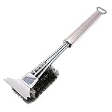 Grillbürste, Edelstahl Grillbürste, Grillrost Bürste mit Schaber, 43cm Langer Griff,Dreireihigen Borsten, für Gasgrill, Holzkohlegrill, Kugelgrill, Elektrogrill und Grillrost.