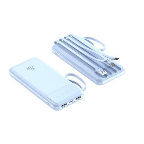 Batería externa portátil de 20000 mAh, ultradelgada, con cable integrado, desmontable, 4 cables, pantalla de visualización de alimentación, cargadores de salida multipuertos (10000 mAh/azul)