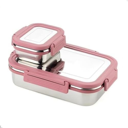 Image of Stainless Steel Lunch Box Set 1200ml (1000ml + 200ml), Leak-Proof Rectangular Tiffin Box with Mini Container, Food-Grade Lunch Box for Kids, School, Office & Travel (Pink)