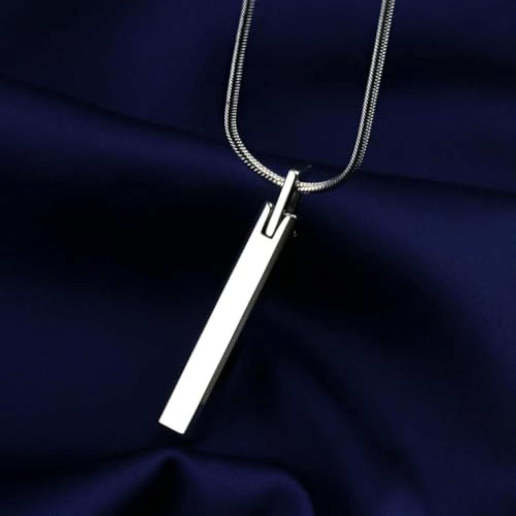 Men's Pure Titanium Steel Silver Bar Pendant with 24inch Snake Chain