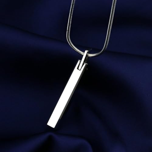 Image of THE MEN THING SLEEK APEX - Pure Titanium Steel Silver Bar Pendant with 24inch Snake Chain for Men & Boys