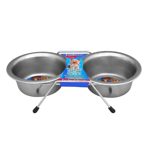 Indipets Double Diner with 2 Stainless Steel Bowls and Wireframe, 1 Quart