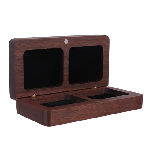 FUNNETOYU Caja de Madera Maciza para Anillos Doble Soporte para 2 Anillos Diseño Cuadrado Negro para Boda Compromiso y Aniversario Joyero Decorativo para Ceremonia