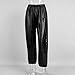 Faux Leather Pants for Women High Elastic Waist Straight Leg Drawstring Baggy Pant with Pockets Fashion Trousers S-L Black