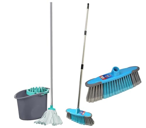 BH | Premium Quality Mop and Bucket Set | Soft Bristle Broom with 1.2M Long Handle Stainless Steel | Indoor Sweeping Brush for Home, Kitchen, Patio Garden and Office Cleaning - By Best House