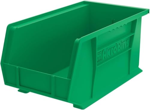 Image of Akro-Mils 30240 AkroBins Plastic Storage Bins, Space-Saving Stackable Bins for Garage, Pantry, Craft Organization, 15-Inch x 8-Inch x 7-Inch, Green, 12-Pack