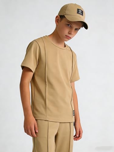 Image of OLMRJKD Boys 2 Piece Outfits Color Block Clothes Short Sleeve T Shirt and Camouflage Pants Summer Clothing Sets