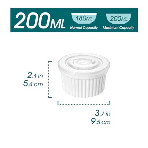 vancasso 6 oz Ramekins with Covers, Souffle Dishes Set of 6, 9.5cm White Porcelain Creme Brulee Ramekins, Baking Cups for Pudding, Fruits, Dips, Dishwasher and Oven Safe - Image 3