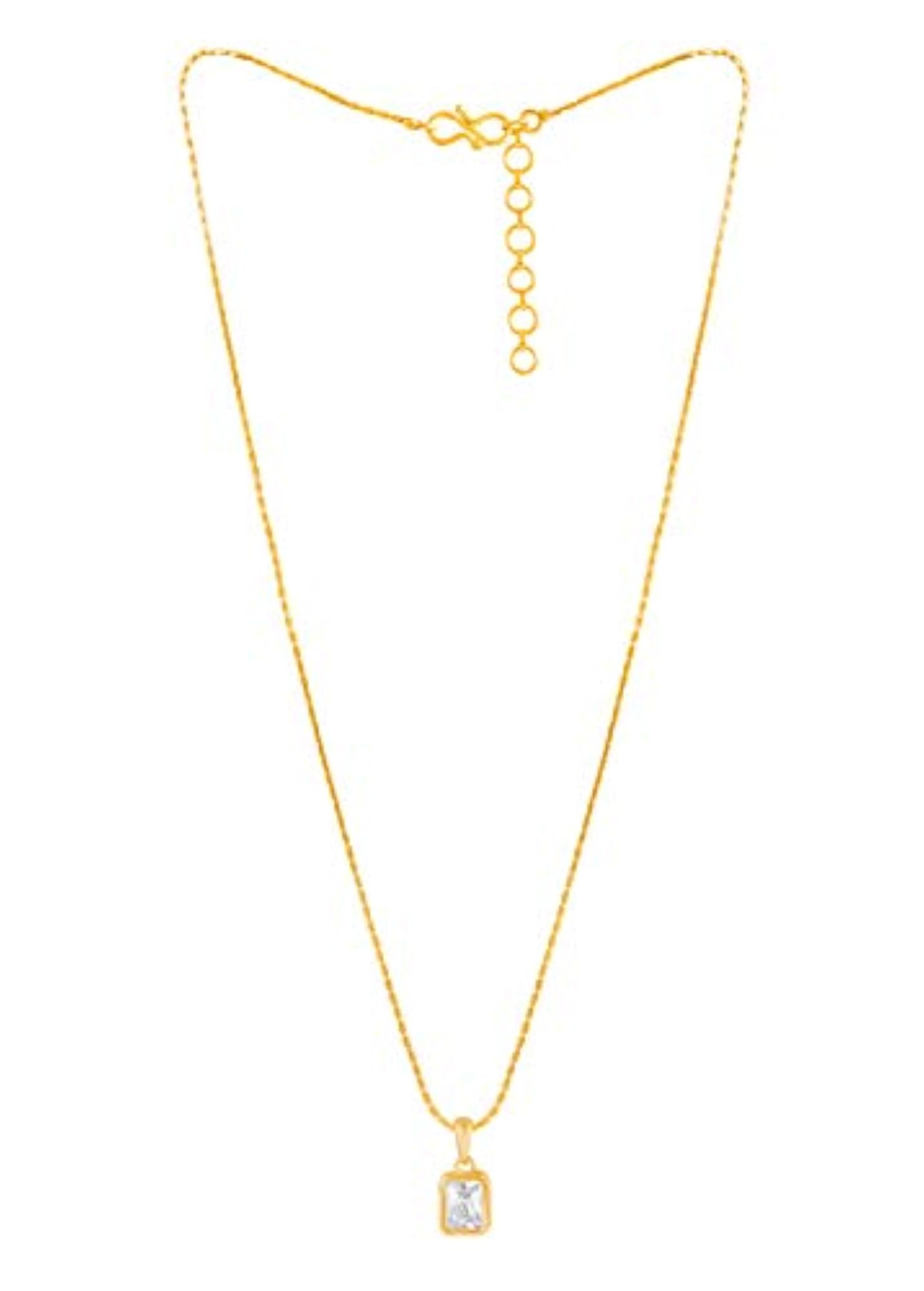 Gold Plated Cubic Zircon Rectangular Solitaire Pendant with Chain