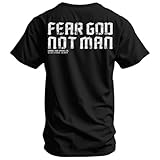 Combat Iron Men’s Graphic T-Shirt – Fear God Not Man, Athletic Fit Tee, Pre-Shrunk Cotton Poly Blend, Soft Comfortable Everyday Shirt - Black, 2X-Large