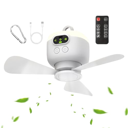 Amesor Ventilador de Techo para Exteriores,Ventilador De Techo Para Autos Con Mando A Distancia Inalámbrico | Sopladora con Gancho para Tienda Taller Camping Dormitorio Patio
