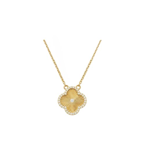 Image of Billet-doux 14k Gold-Plated Clover Necklace for Women, Sparkling Four-Leaf Shiny Clover Pendant with Dazzling Pave CZ Halo, Adjustable Size, Trendy Jewelry Gifts Perfect for Her