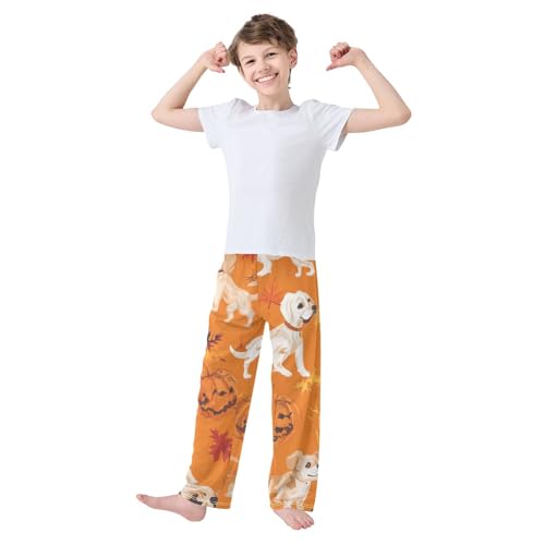 Halloween Dog Pumpkin Boys Long Pants Soft Trousers Elastic Waist Kids Lounge Bottoms with Pockets S-XL3