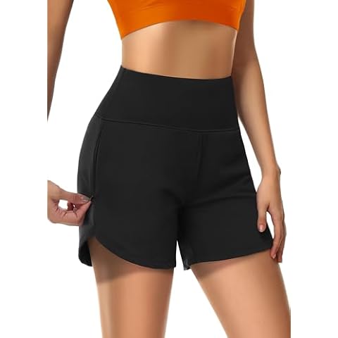 MIVEI Womens' 5" Swim Shorts Tummy Control Quick Dry Swimsuit Bottom High Waist Loose Fitting with Zipper Pocket Liner UPF50+ Black Cover