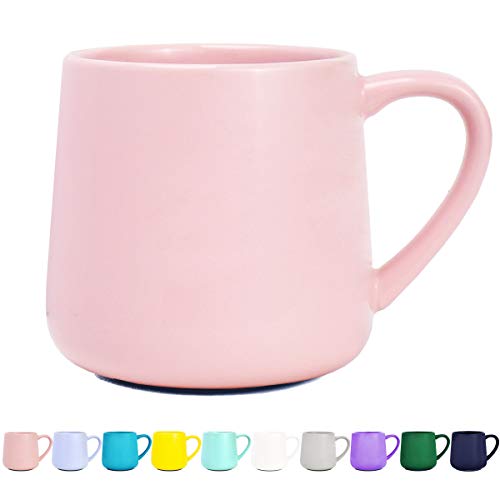 Bosmarlin Glossy Ceramic Coffee Mug, Pink Tea Cup for Office and Home, 18