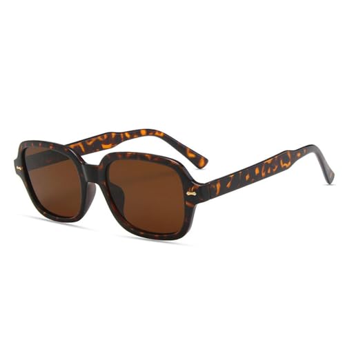 Lunettes de soleil rectangulaires rétro LVTFCO rouge gris avec rivets et protection UV400