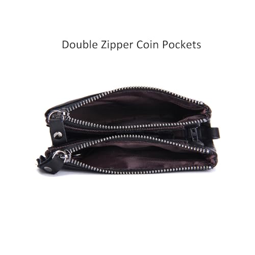Image of CONTACTS Soft Leather Wallet for Women and Men Small Bifold Coin Purse Double Zipper Card Holder with RFID Blocking (Black)